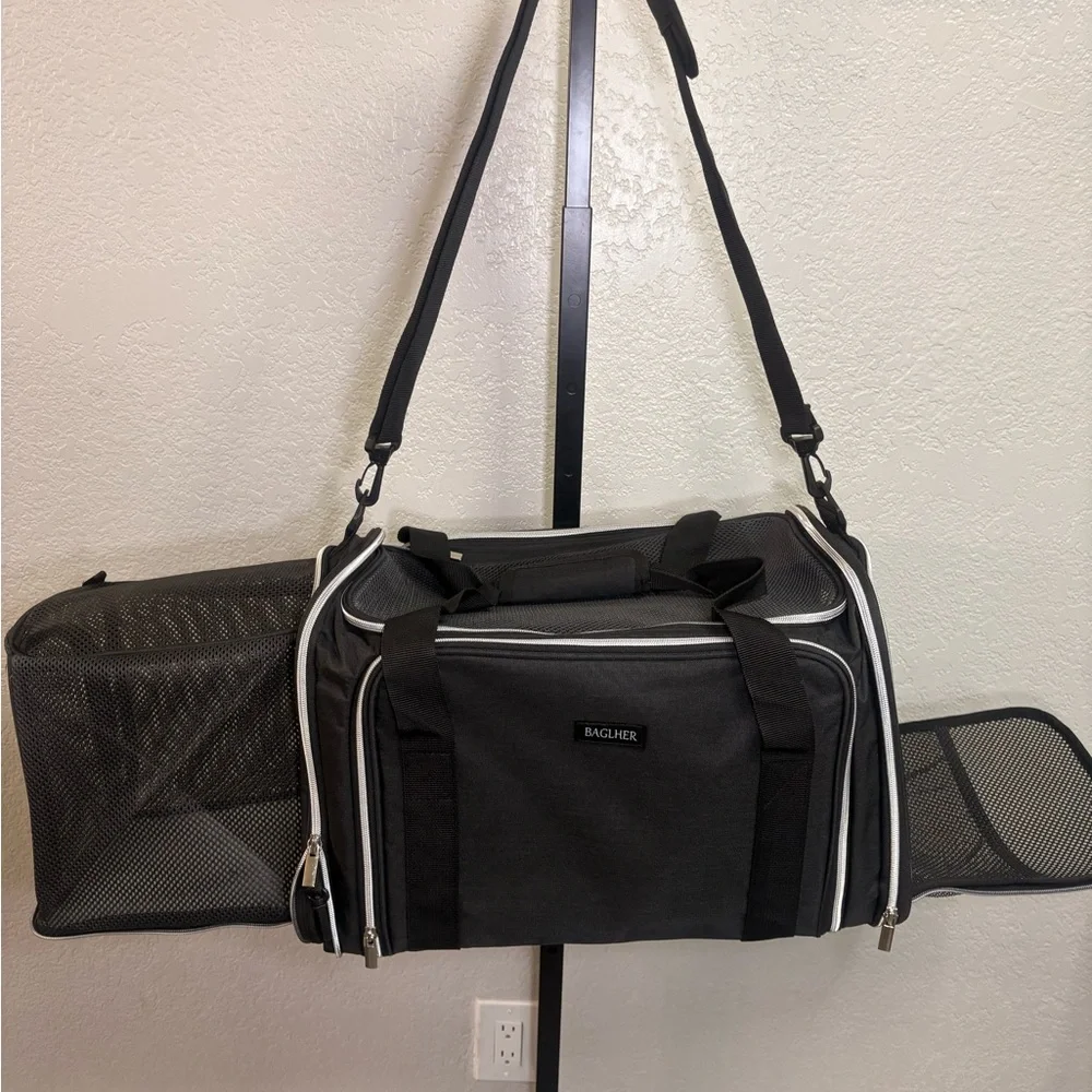 Black Foldable Mesh Cat Carrier Travel Bag with Multiple Openings